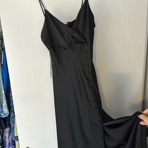 Zara black satin medi dress with slit xs